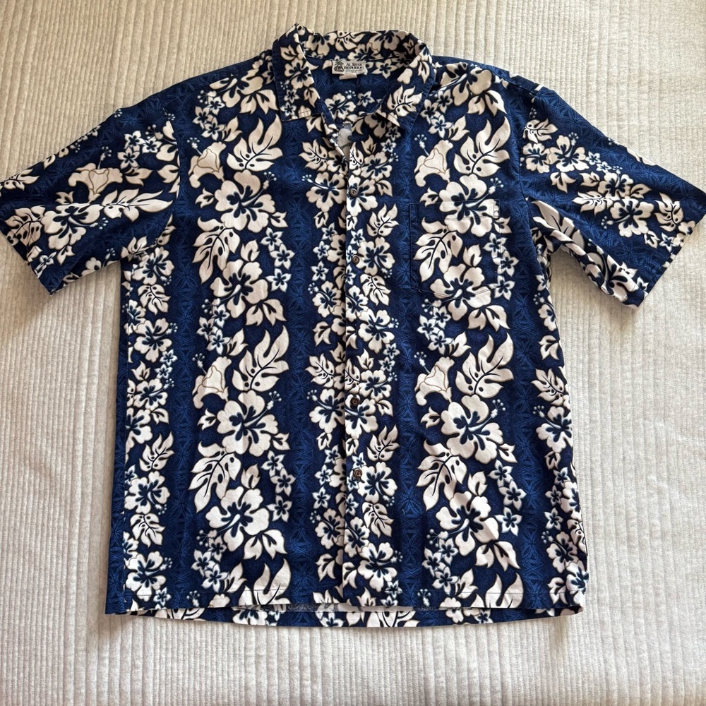 Sz XL - Aloha Republic Hawaiian Shirt Button Up Navy Blue